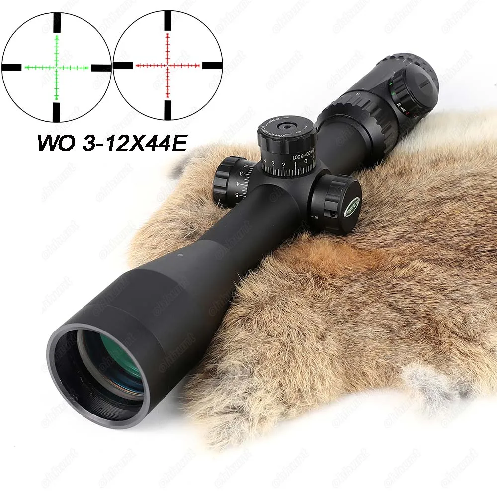 Hunting Riflescope WO 3 12X44E P4 Glass Etched Reticle Tactical Optics Sight Red Green Reticle