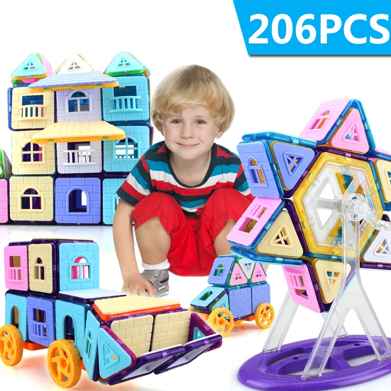 

206PCS Mini Magnetic Building Blocks Magnetic Constructor Designer 3D Pulling DIY Educational Toys for Children Magnet toys