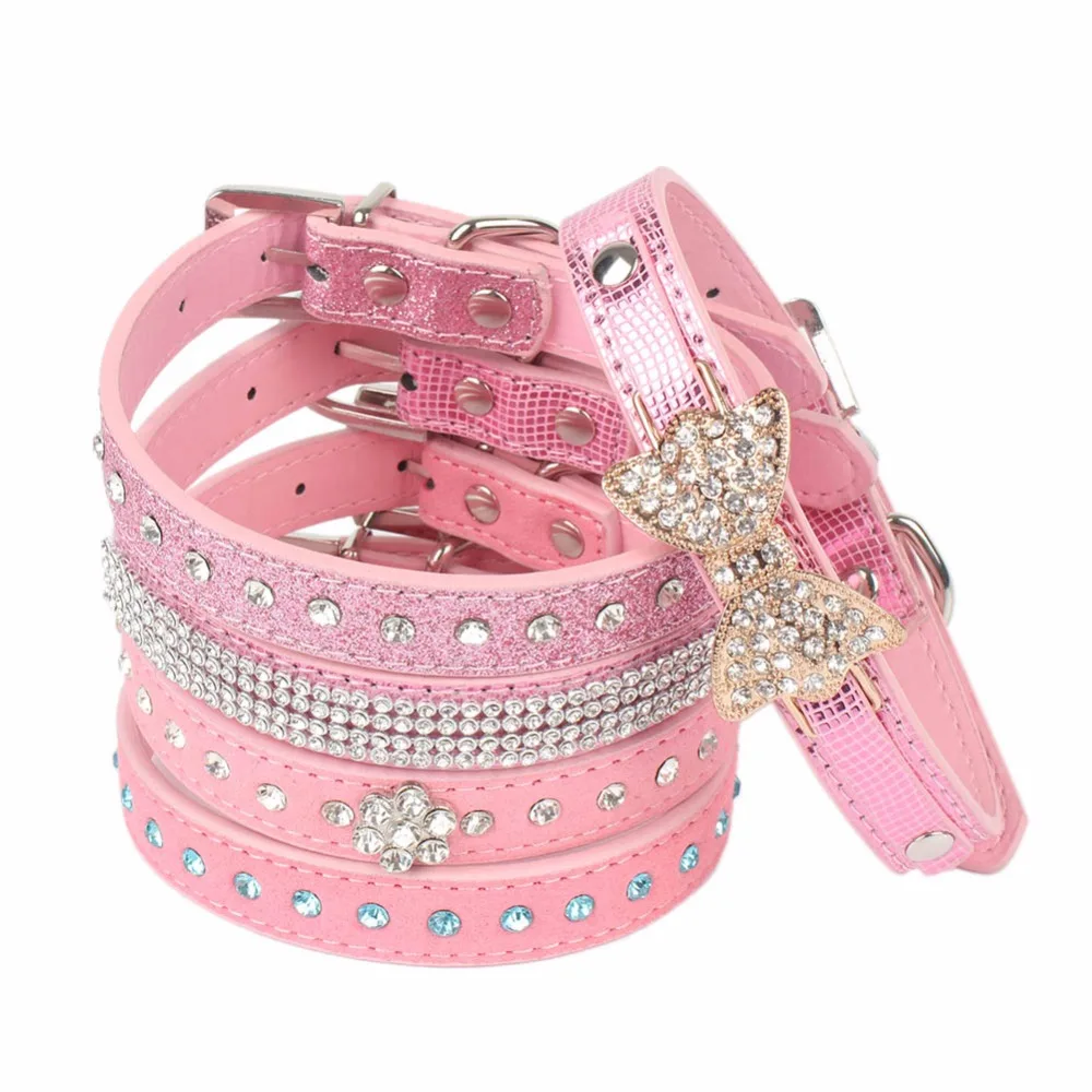 PipiFren Pink Small Dogs Collars Cat Collar Rhinestone For Pet Supplies