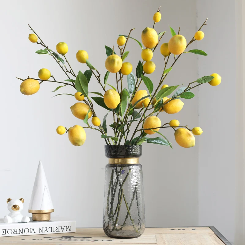 Искусственный цветок, лимон, фрукты, имитация ветки, украшение для дома, ваза, аксессуары, фрукты, искусственное растение, свадебное украшение