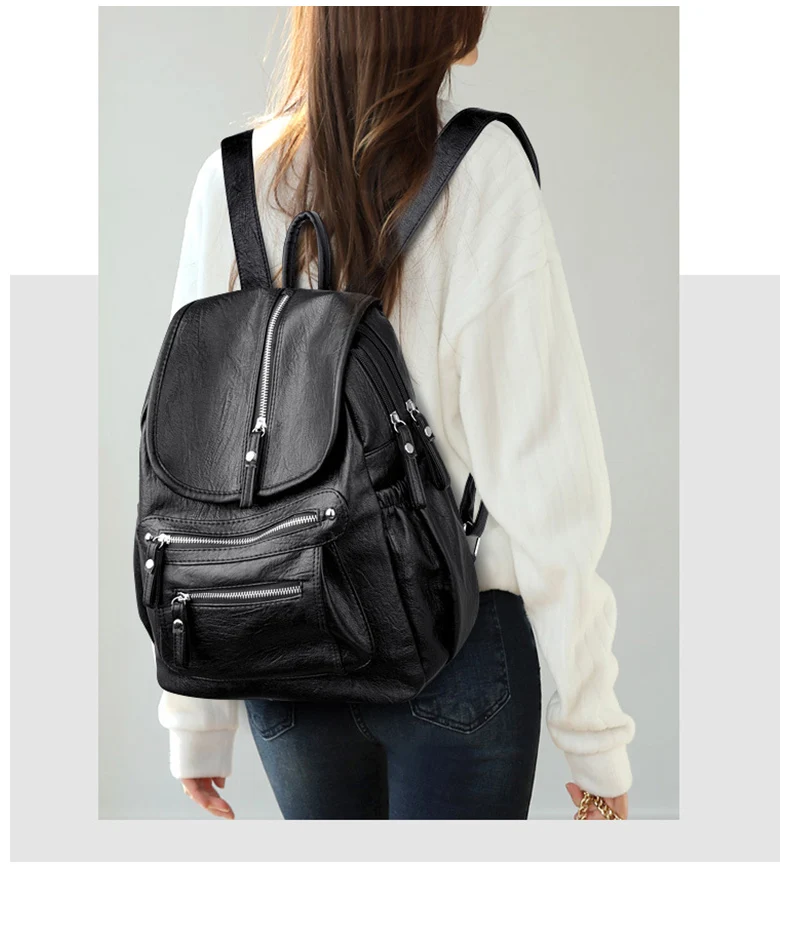 Женский кожаный рюкзак, модные женские рюкзаки для путешествий, роскошные школьные рюкзаки для девочек, черный большой рюкзак XA281H