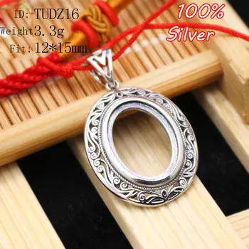 

100% Sterling-Silver-Jewelry Pendents for unisex Empty Pallet Blank Fit 12*15mm Oval Shape Base Tray for Diy Style Pendent