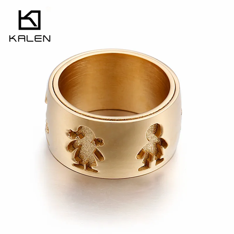 Kalen New Stainless Steel Gold Little Girl & Boy 12mm Width Rings For Women Good Quality Engagement Finger Rings For Family Love