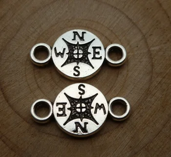 

100pcs Exquisite compass connector charm pendants 10*19mm Antique silver Mobile phone craft Jewelry earring bracelet necklace