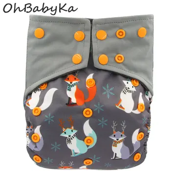 

Ohbabyka Baby Charcoal Bamboo AIO Cloth Diaper Sewn Insert Christmas Print Baby Nappies Size Adjustable Pocket Diaper for Night