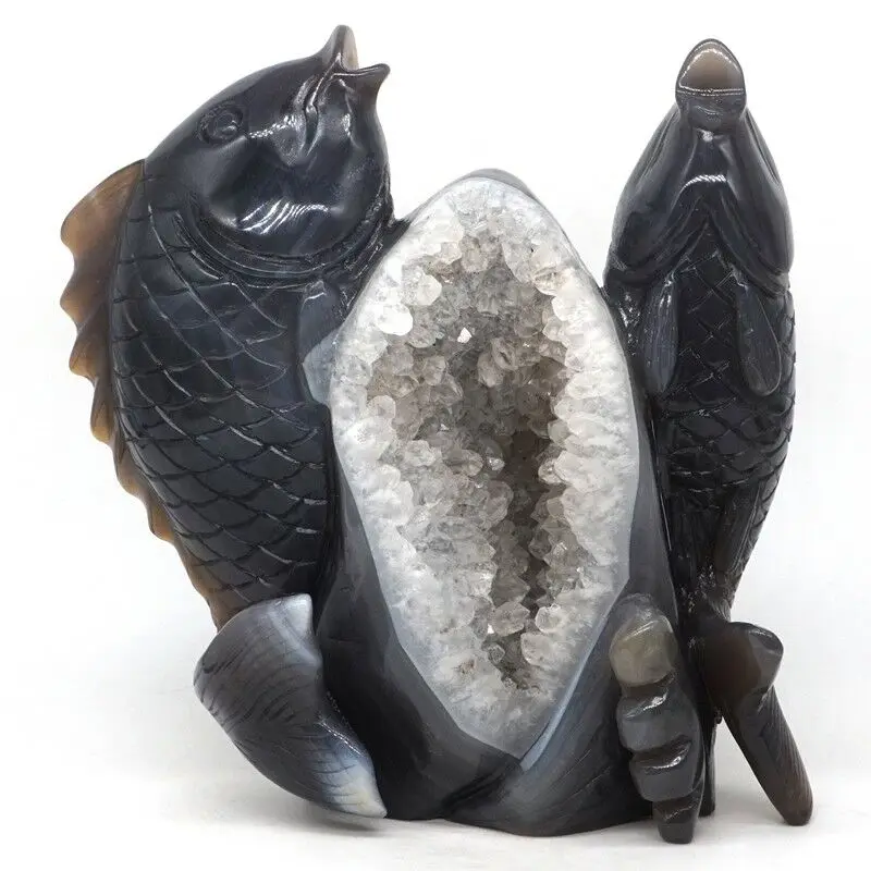 Grosshandel 6 7 Fisch Statue Naturliche Edelstein Grauer Achat