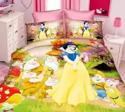 Желтая Белоснежка Принцесса печати постельное белье Комплекты для девочек покрывала одно twin Размер 3 шт пододеяльники простыни подушки