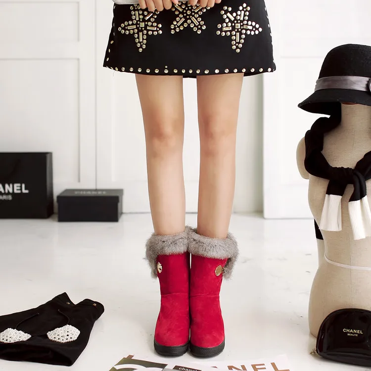 Большие размеры 34-42; женские зимние ботинки, визуально увеличивающие рост; женские ботильоны на толстой подошве без застежки; Модная Повседневная зимняя теплая обувь