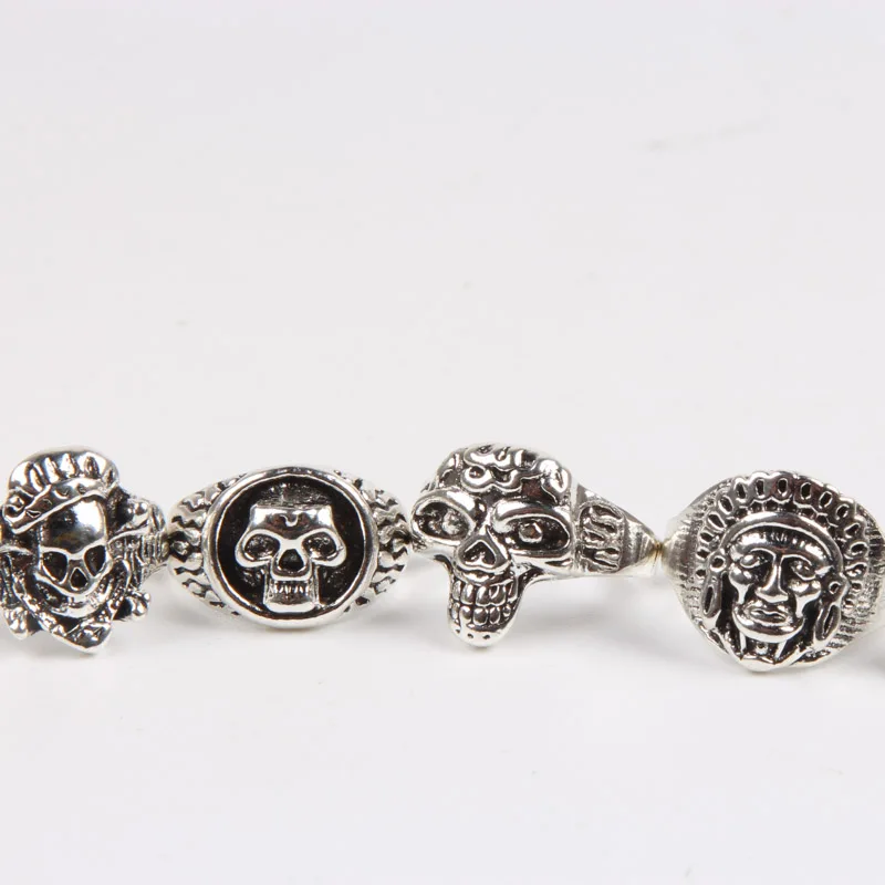 wholesale mixed lot Silver color 25pcs/pack punk skull metal alloy skeleton jewelry rings