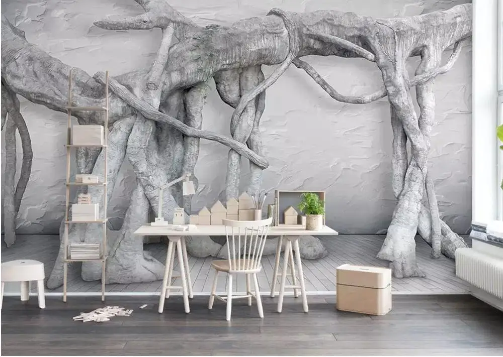 Modern Custom 3D Wallpaper Art literary tree roots virgin forest 3d stereo TV background wall 3d Mural For Living Room Modern Custom 3D Wallpaper Art literary tree roots virgin forest 3d stereo TV background wall 3d Mural For Living Room