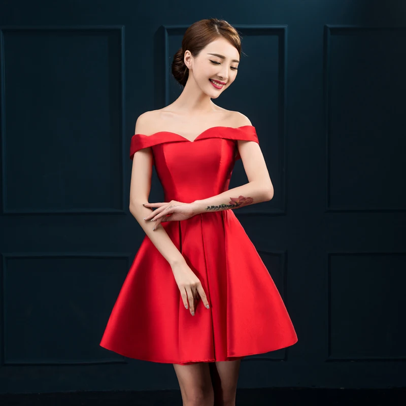 

2016 New Evening Dresses Elegant Off the Shoulder Bride Gown Short Red/Blue Ball Prom Party Homecoming/Graduation Formal Dress