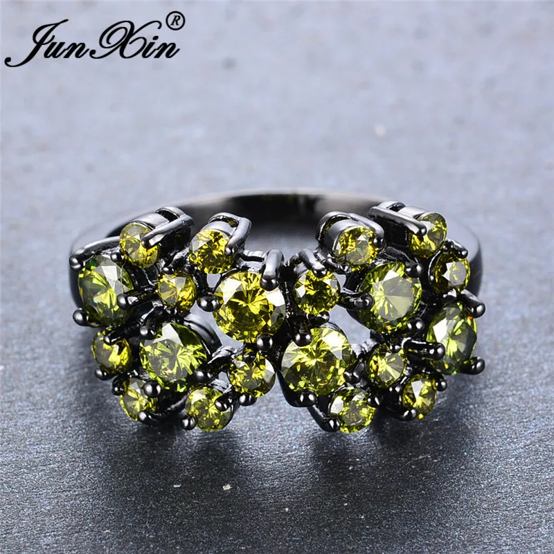 Junxin изысканный August Birthstone Кольца для Для женщин Для мужчин подарок на день рождения Винтаж модные черные Gold Filled оливково-зеленый циркон кольцо