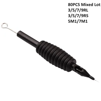 

80 X Disposable Tattoo Machine Grip Tube 3/4"(19mm) with Suited Needles Assorted 3/5/7/9 RL 3/5/7/9 RS 5/7 M1 ink kit supply