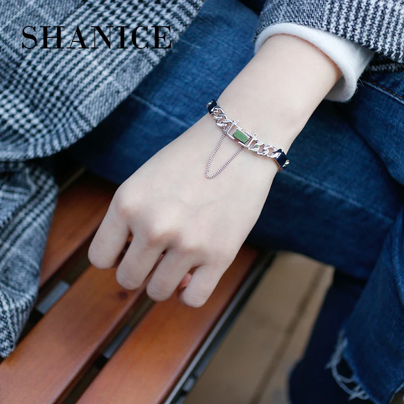 

SHANICE 100% 925 Sterling Silver Punk Rock Women Bracelets & Bangles N chain buckle Never Fade Chain Bracelet Silver Jewelry