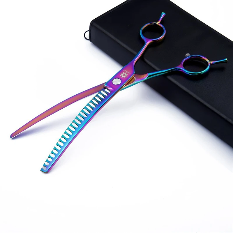 Goedkoop 8.0 #039; #039;Professionele Twee Staarten Neerwaartse Gebogen Dierensalons Schaar Hond Kat Grooming Chunker Dunner Shears Schaar voor Groomer