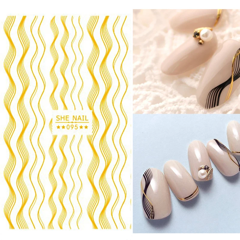

Lines Star Mixed Patterns Nail Stickers Self-adhesive Transfer Decals Gold Black 3D Decorations Nail Art Accessories DIY Design