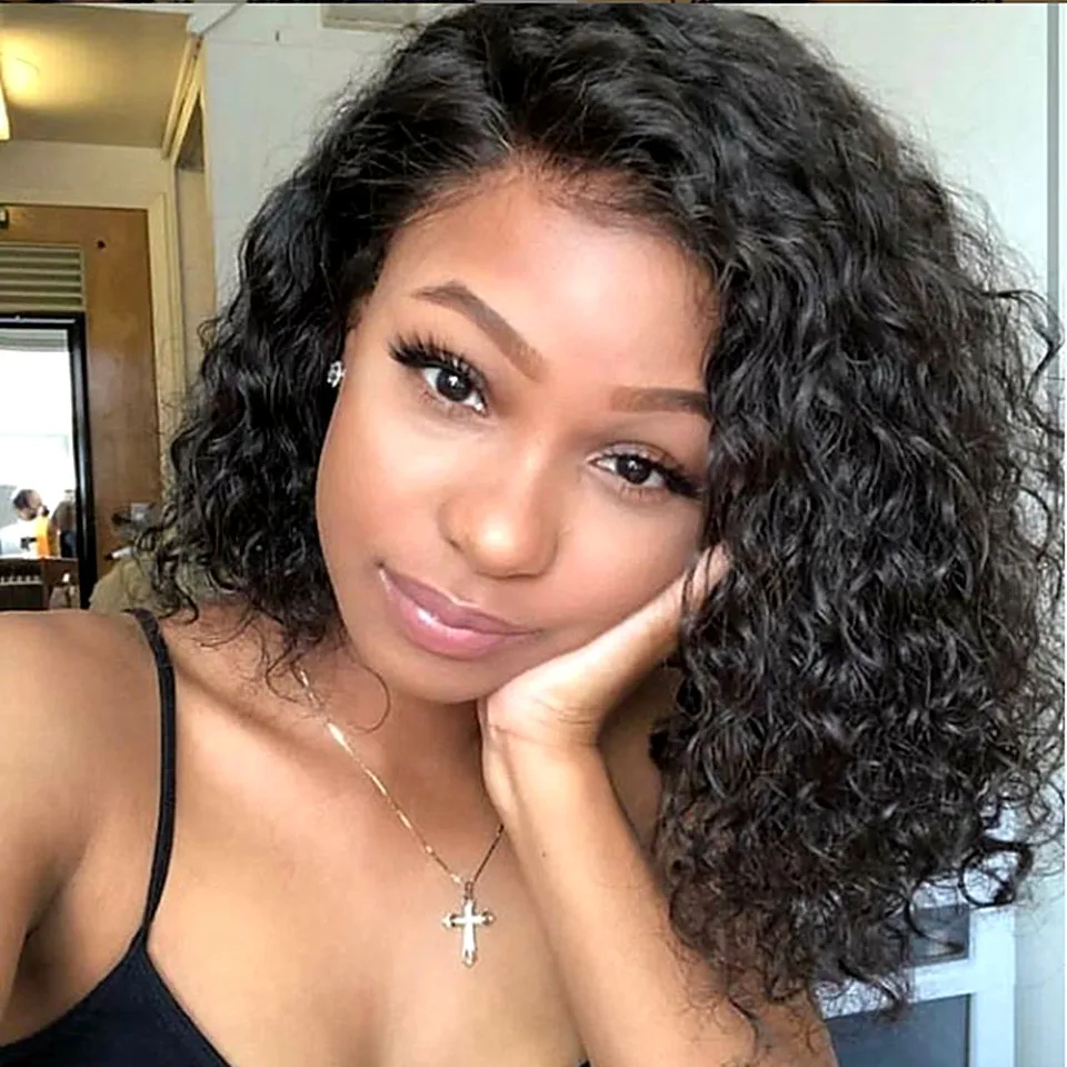 Malaysian Curly Lace Front Wig With Baby Hair Pre Plucked Deep Curly Short Bob Women Human Hair