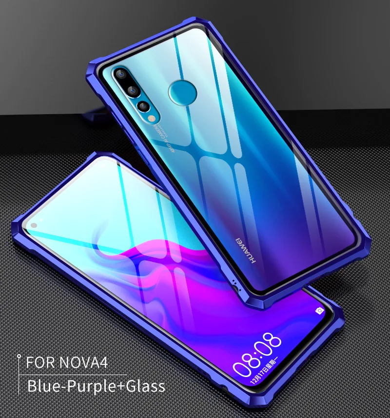 Для huawei Nova 4 Чехол Nova4 бампер металлическая алюминиевая рамка крышка с закаленным стеклом задняя крышка чехол для huawei Nova 4 Чехол