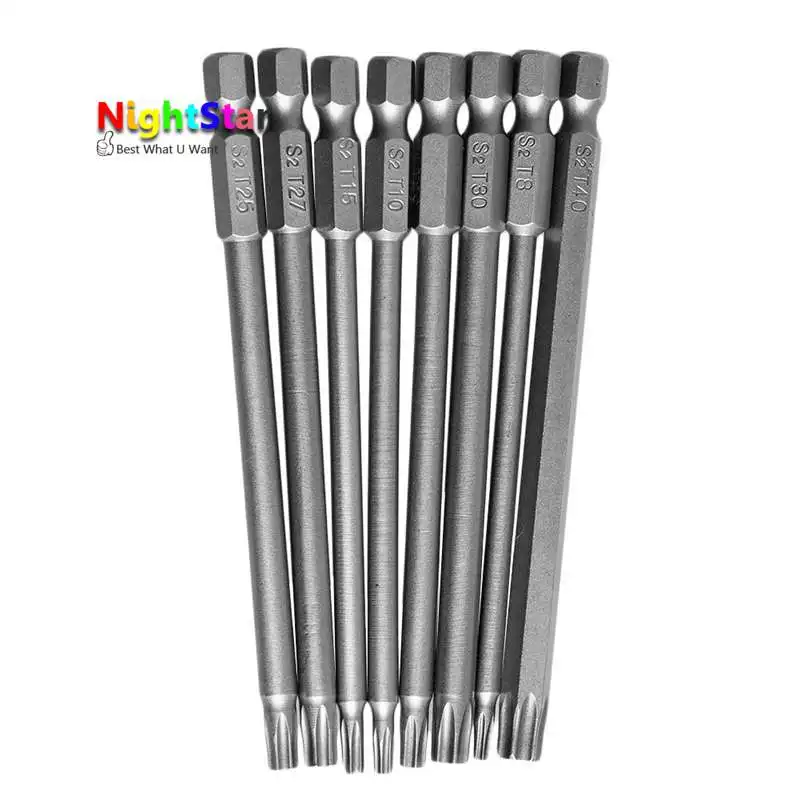 8Pcs 100mm Magnetic Torx Screwdriver Bits 1/4" Hex Shank New T8 T10 T15 T20 T25 T27 T30 T40 Electric Screwdriver head - Image 6