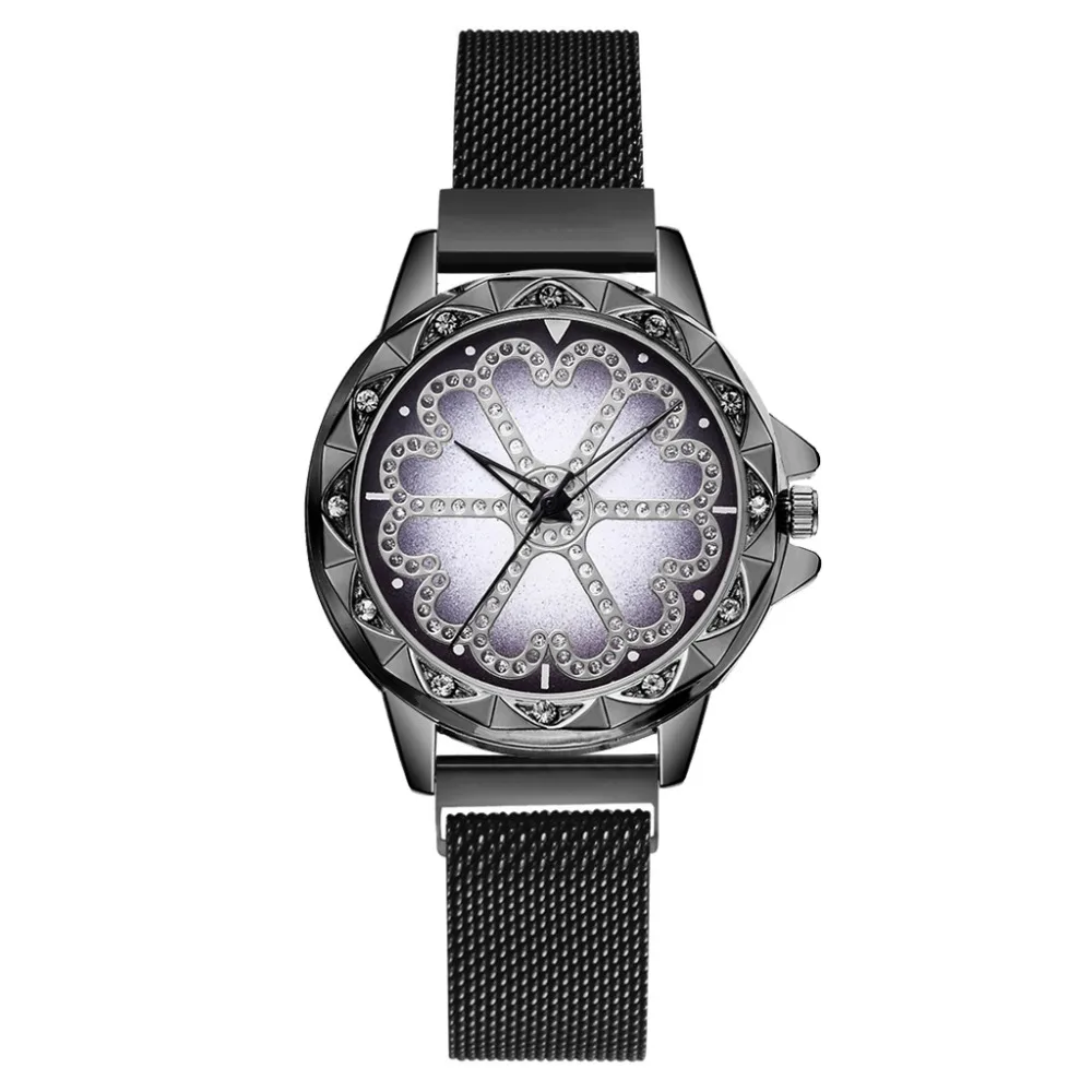 Роскошные женские наручные часы с магнитной пряжкой и цветочным бриллиантом