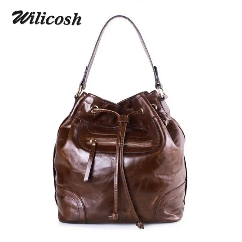 Fashion Genuine Leather Women's Handbags Cowhide Women Shoulder Bags Famous Brand Bucket Bag Ladies Designer Tote bolsas WL227