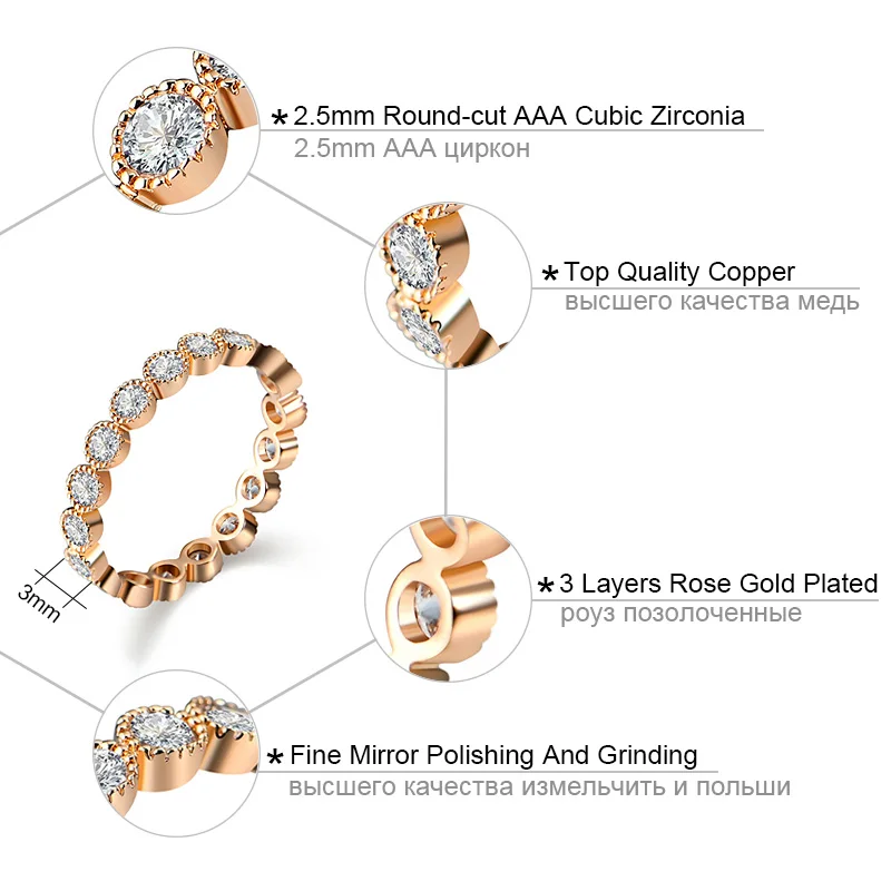 USTAR обручальные кольца с кристаллами для женщин с кубическим цирконием AAA цвета розового золота Свадебный перстень женский Анель ювелирные изделия bijoux