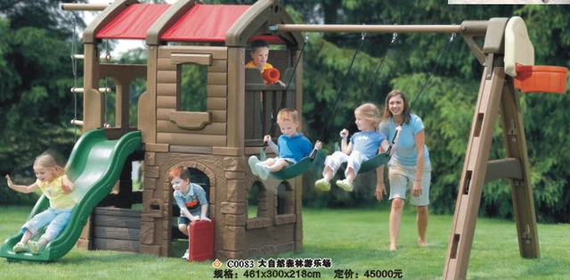 Children Outdoor Playground Forest Wooden House Swing Set In Slides Children Outdoor Playground Forest Wooden House Swing Set