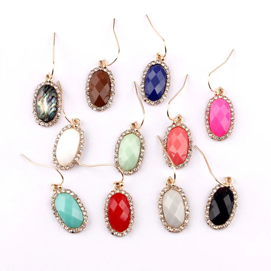 

Fashion Women Jewelry Pave Crystals Faceted Abalone Shell Resin Stone Dangle Drop Trendy Earrings