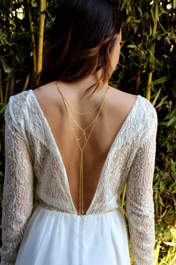 

2018 New Fashion Sexy Backdrop Crystal Backless Dress Jewelry Long Necklace Multilayer Cross Gold Color Back Chain 03