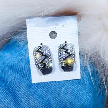 FYUAN, блестящие стразы, геометрические серьги-гвоздики для женщин, Bijoux, круглые серьги в форме цветка с кристаллами, массивные серьги, подарки