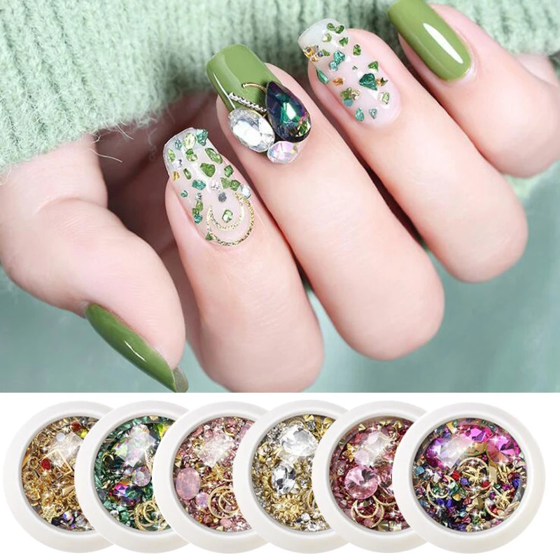 

Fashion 1 Box Mixed Colorful Rhinestones For Nails DIY Design Rhinestones Crystal 3D Crystal Stones For Nail Art Decorations