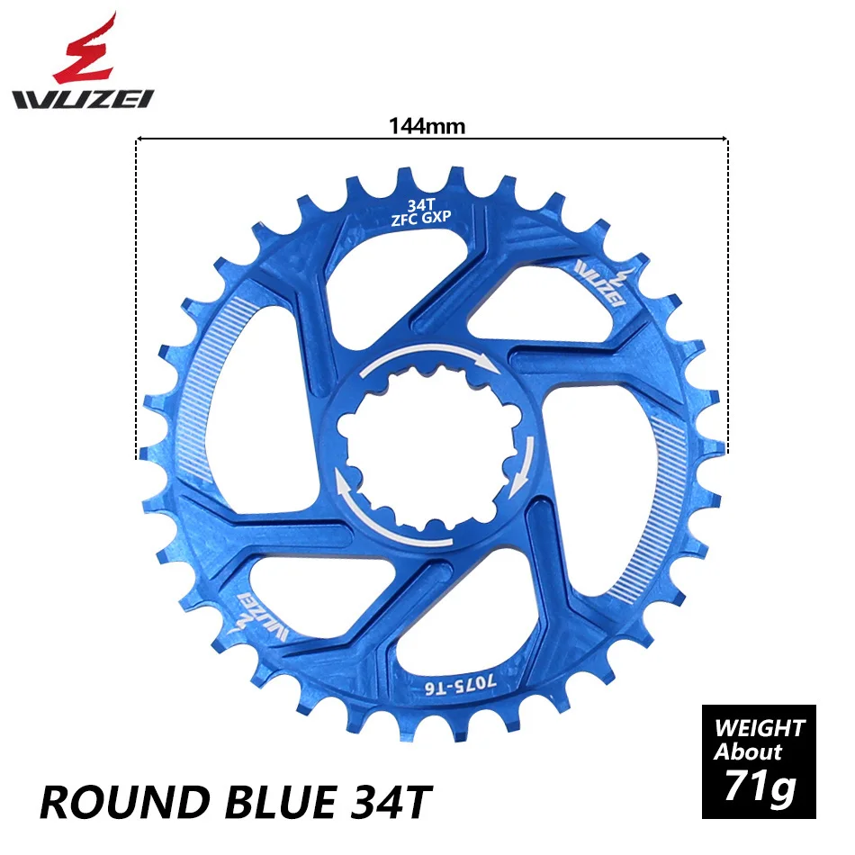 Велосипедная Звездочка WUZEI 32T 34T 36T 38T узкая широкая велосипедная Звездочка для GXP XX1 X9 XO X01 CNC AL7075 шатун со звездами для велосипеда запчасти - Цвет: BLUE  34T