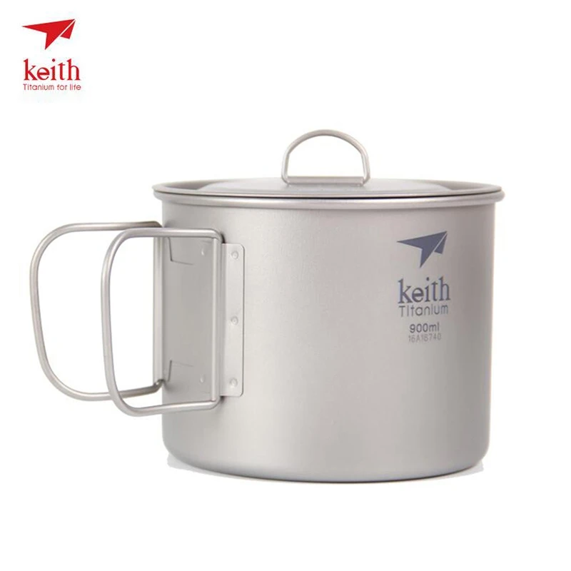 Keith titanio taza mango plegable pared única Copa acampar al aire libre senderismo vasos tazas de titanio con tapa 220 ml-900 ml
