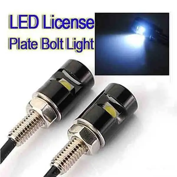 Drake 2 x White LED Motorcycle Car License Plate Bolt Lightslighted