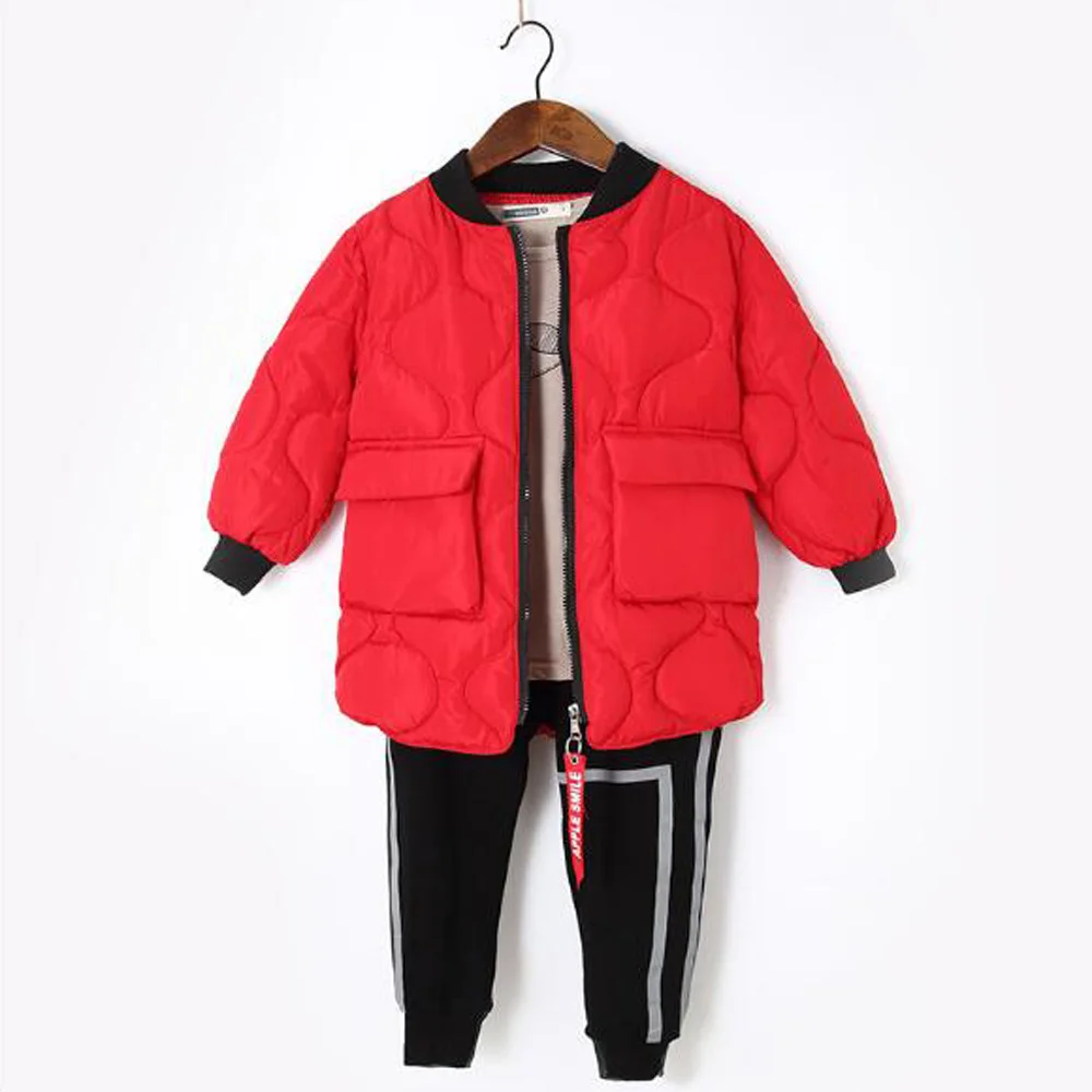 Модная детская зимняя куртка теплая куртка для мальчиков и девочек детские длинные пальто, одежда куртка с хлопковой подкладкой для детей от 3 до 8 лет - Цвет: Red