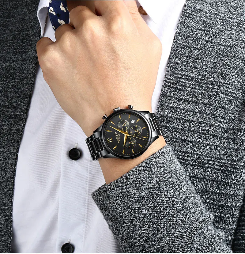 Relogio Masculino NIBOSI Men's Quartz Watch Business Watch Casual Gold And Black Wristwatch Waterproof Stainless Steel With Date (6)