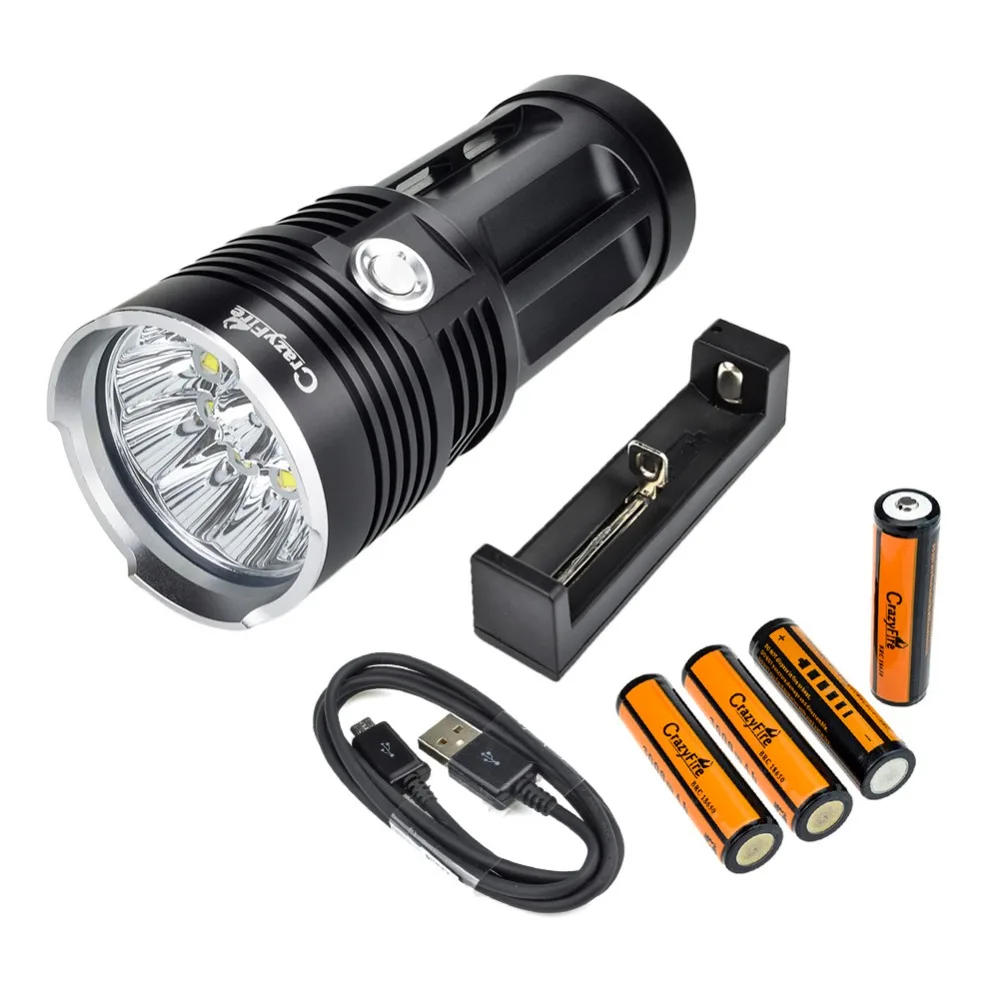 Bateria e Carregador Lanterna com 18650 Crazyfire Barato Super Brilhante Lumens Led Lanterna Tocha 10 Xcree Xm-l t6 80 w 10000
