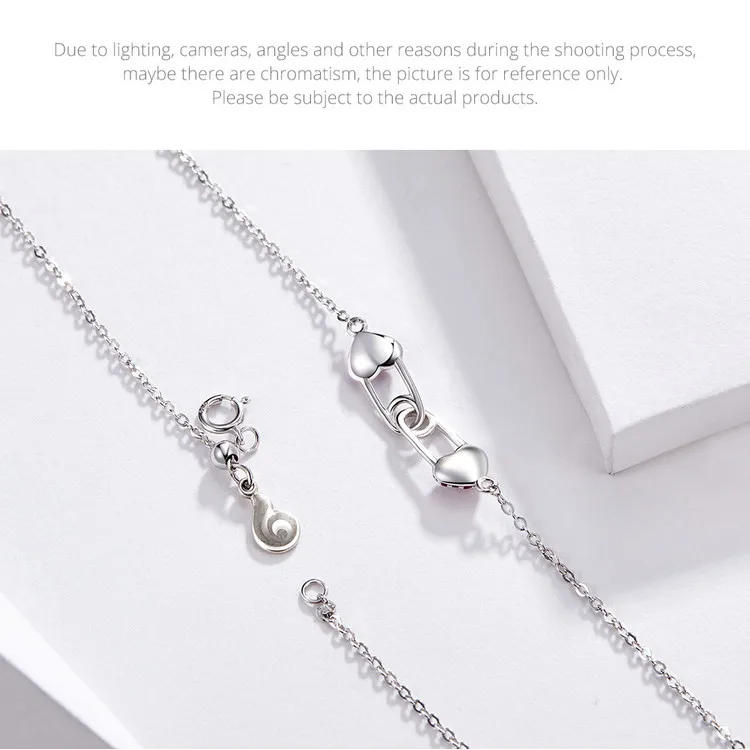 BAMOER, ожерелье в форме сердца, s, для женщин, 925 пробы, серебро, полностью проложенный CZ, Короткое женское колье, чокер, корейское ювелирное изделие BSN056