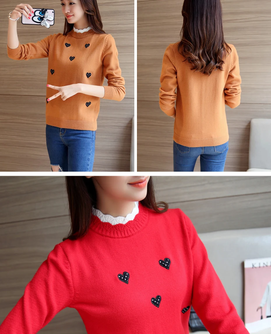 Gogoyouth сердце вышивка зимний свитер Для женщин для Осень корейский элегантный вязаный джемпер Дамы пуловер женский кофта женская