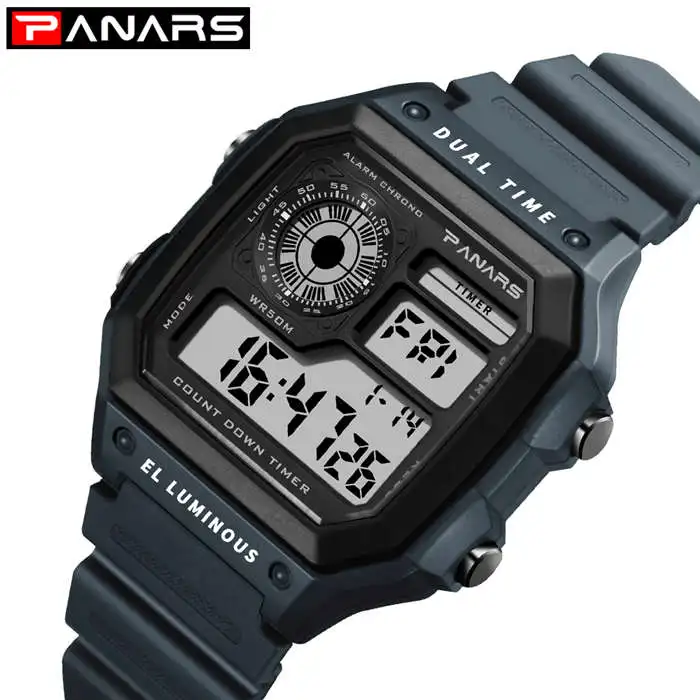 PANARS, уличные спортивные цифровые часы для мужчин, Chrono обратного отсчета, наручные часы с будильником, мужские часы для бега, фитнеса, светодиодный, 8114 - Цвет: gray