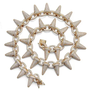 

BNRESALE Luxury Copper Hip Hop Full Iced Out Choker Chain Micro Pave Zircon Nail Chain Necklace for Rappers