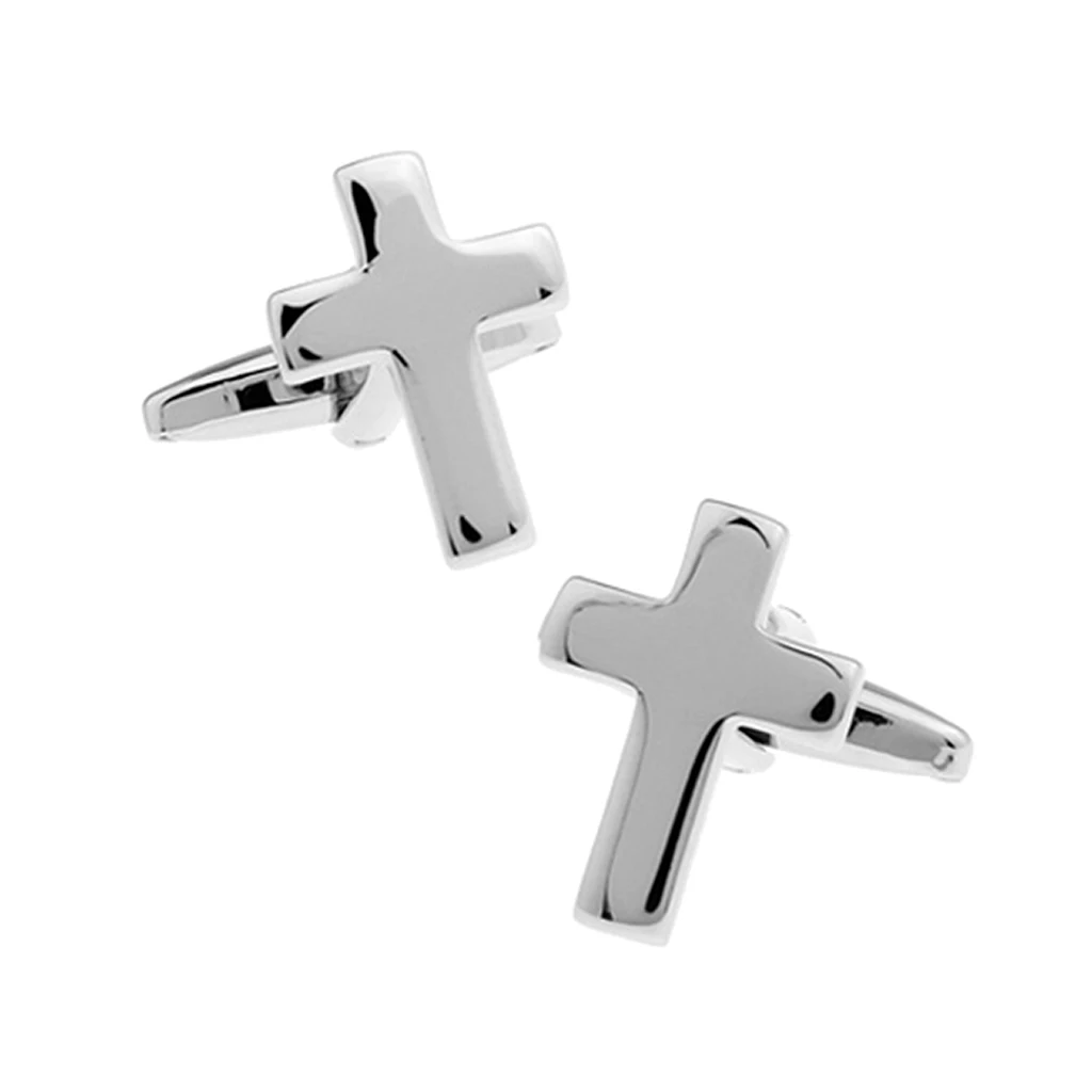 1 Pairs High Polished Brass Metal Cross Christian Cufflinks Mens Shirt Cuff Link Fashion Jewelry