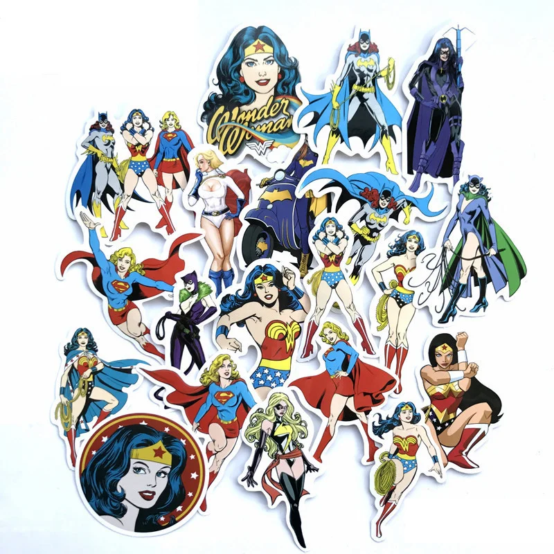 

20Pcs/Lot Anime Wonder Women Female Super Hero Stickers For Luggage Bag Car Laptop Skateboard Bicycle Phone Waterproof Decal