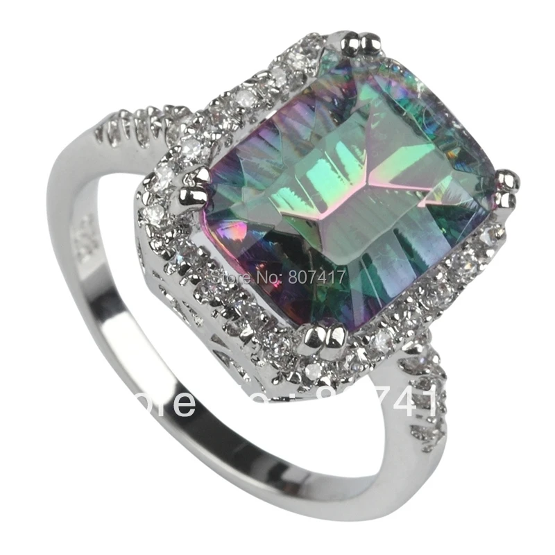 

SHUNXUNZE Engagement Wedding Fashion rings Jewelry accessories for women Rainbow Mystic Stone Rhodium Plated R3286 size 6 7 8 9