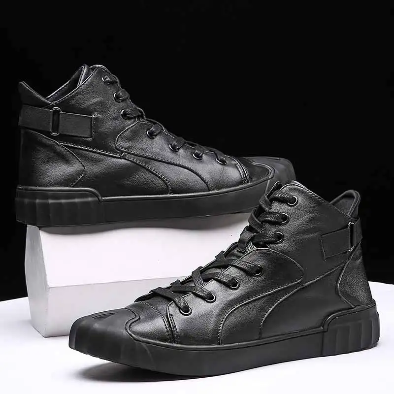 Осенние ботинки martin в стиле панк Для мужчин модные из натуральной кожи на шнуровке мотоботы черные Винтаж с высоким берцем обувь с пряжкой мужской ботинок X5
