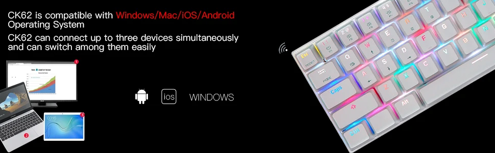 MOTOSPEED CK62 клавиатура Проводная/Bluetooth клавиатура двойной режим механическая клавиатура 61 клавиши RGB светодиодный подсветка BG60 Проводная игровая мышь