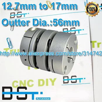 

BSTMOTION Double Disk Coupling OD:56mm Shaft size: 12.7mm to 17mm for ballscrew and motor shaft 25 N.m