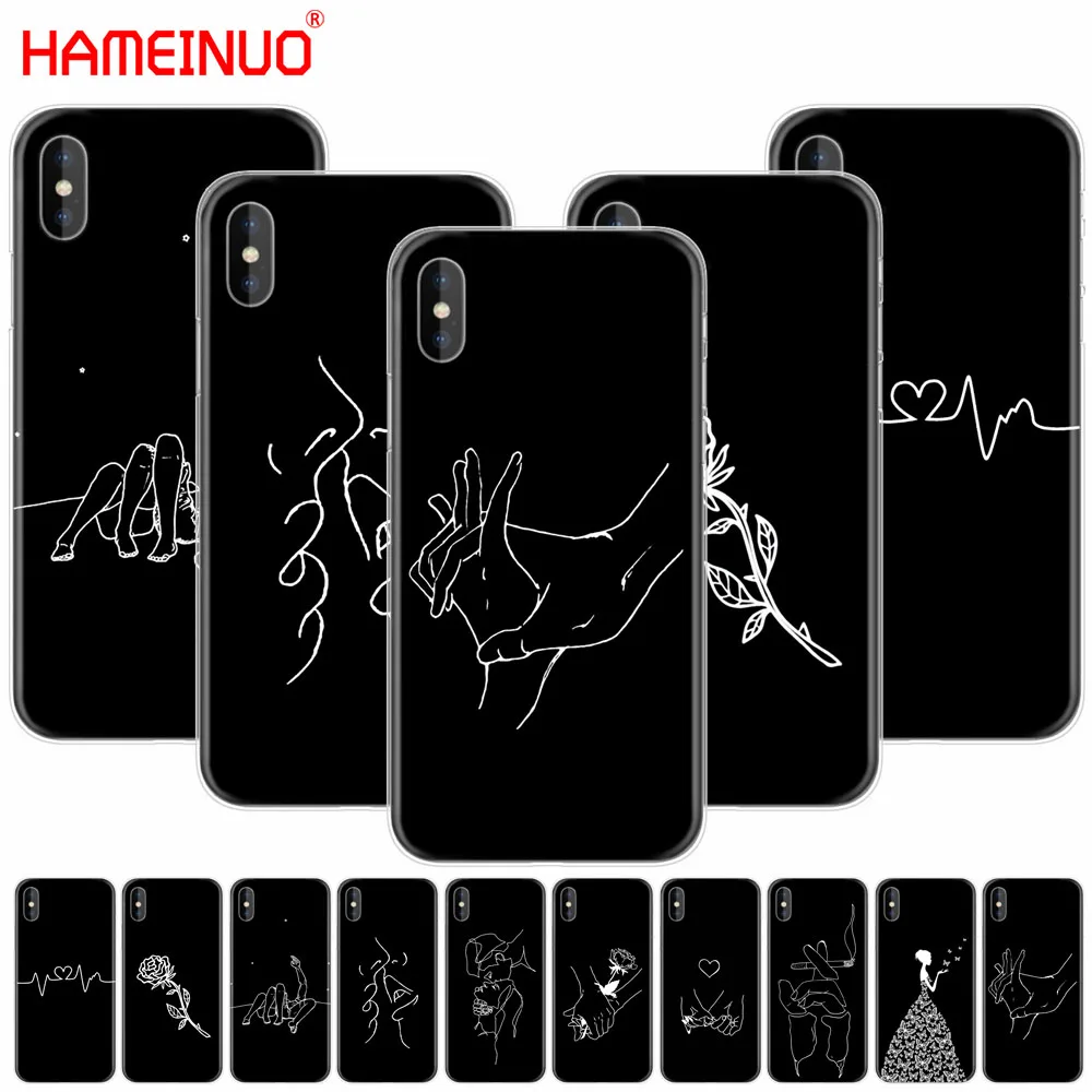 

HAMEINUO Art White Line Kiss Love Heart Flower Rose Girl cell phone Cover case for iphone X 8 7 6 4 4s 5 5s SE 5c 6s plus