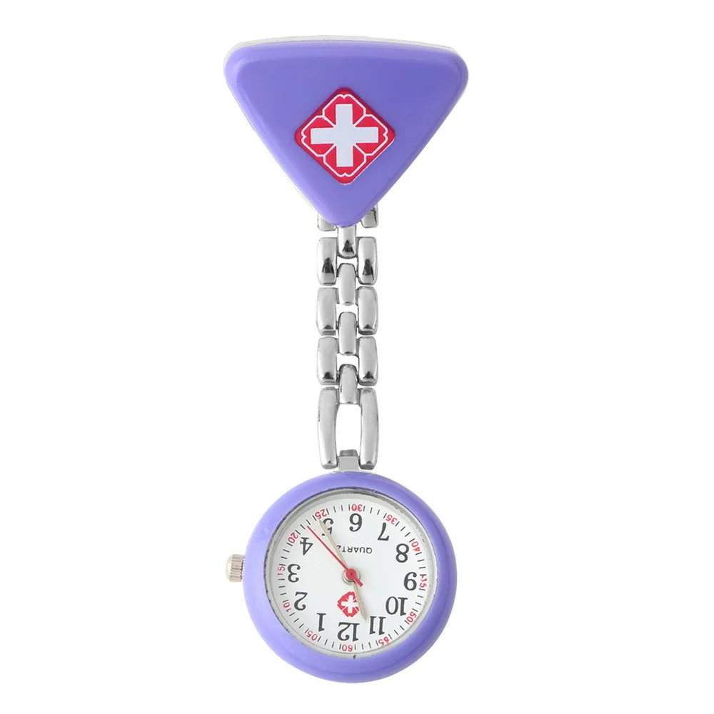 Клипса медсестры доктор кулон Карманный кварц красная брошь в виде креста медсестры часы Fob Висячие медицинские reloj de bolsillo дропшиппинг - Цвет: Фиолетовый