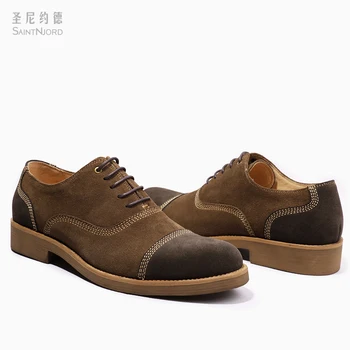 

2017 Suede leather stitching head Oxford shoe men's business casual shoes patchwork lace up flats party outdoor shoes big size44